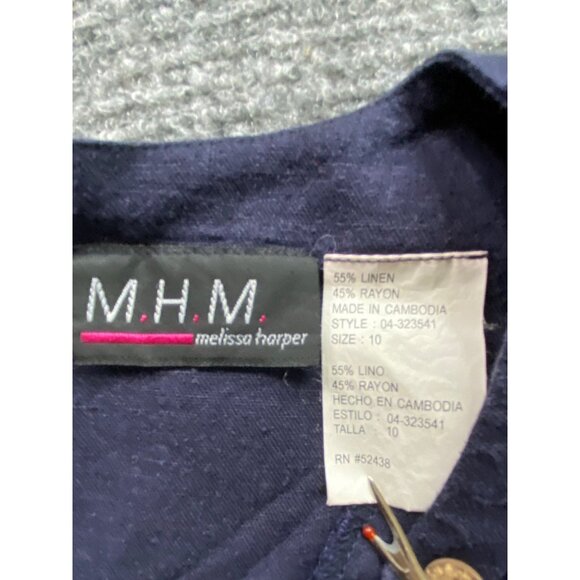 M.H.M Melissa Harper Dress Womens 10 Green Navy 2 pc Maxi Jacket Set Linen blend - Picture 10 of 16